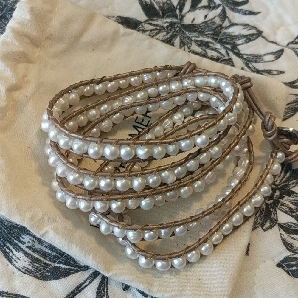 Pearl tan wrap bracelet